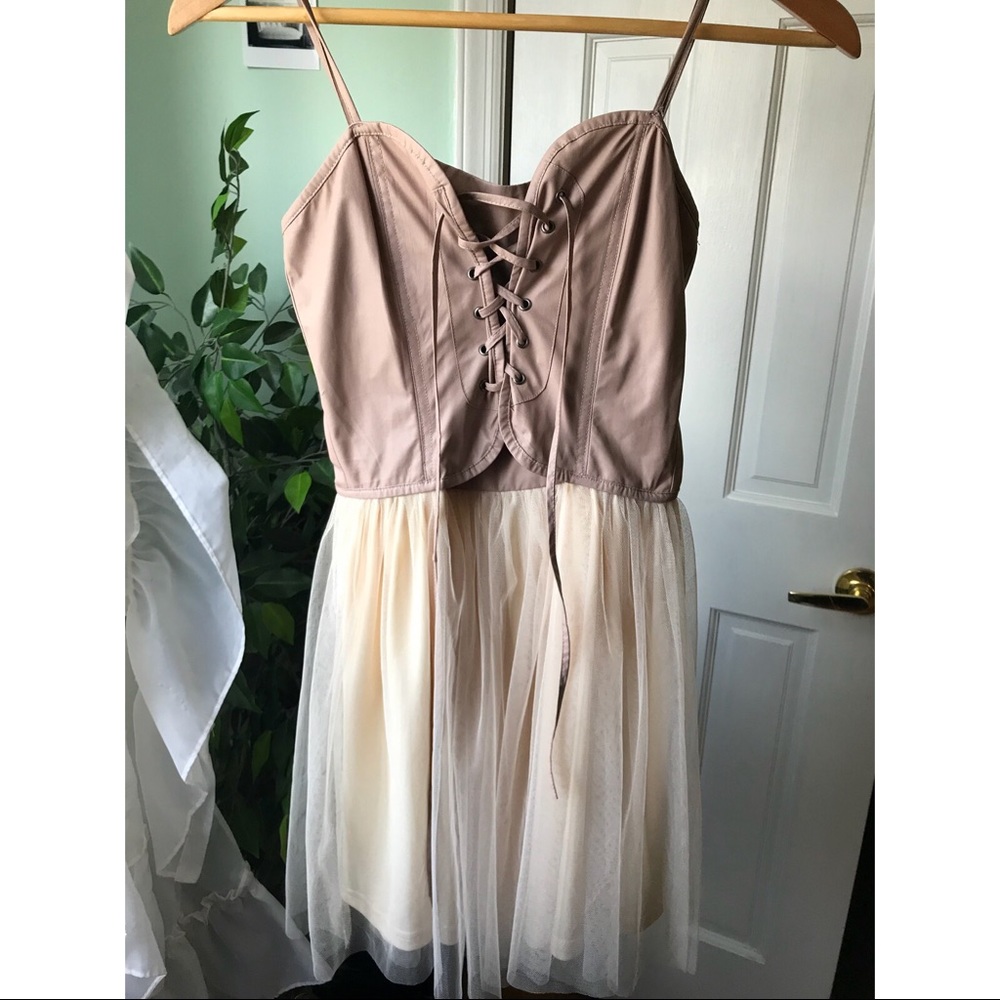 Mustard Seed Lace-Up Blush and Cream Dress